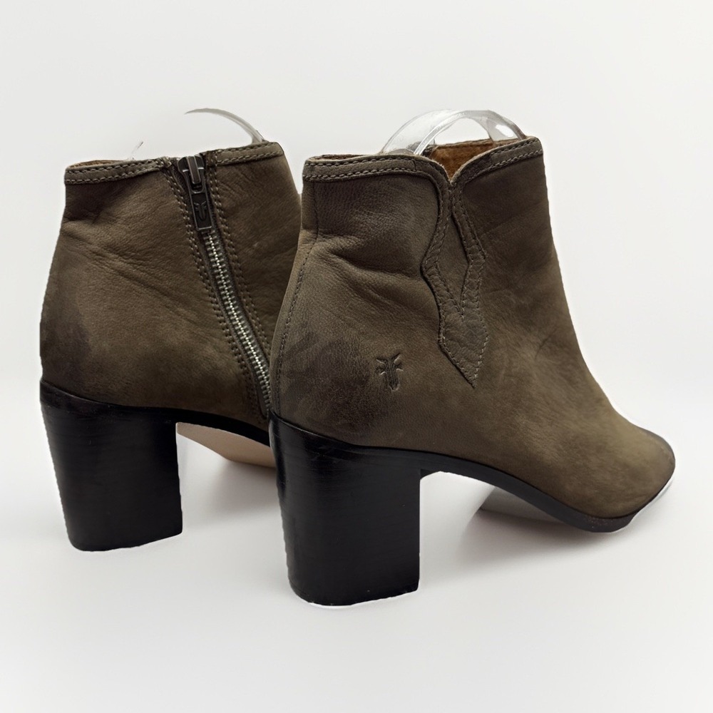 Frye Gray Leather Peep Toe Booties Danika 3478035 Heeled Ankle Boots Size 6.5 M - Picture 5 of 16